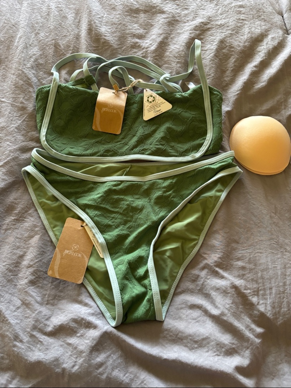 BERLOOK Green Two-Piece Bikini Set with White Trim